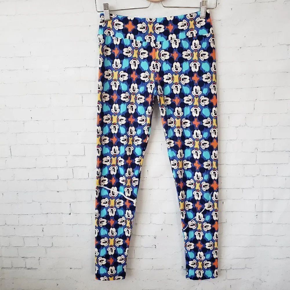 LuLaroe One Size Mickey Disney Leggings Blue Soft Eye Wink Winking Irregular